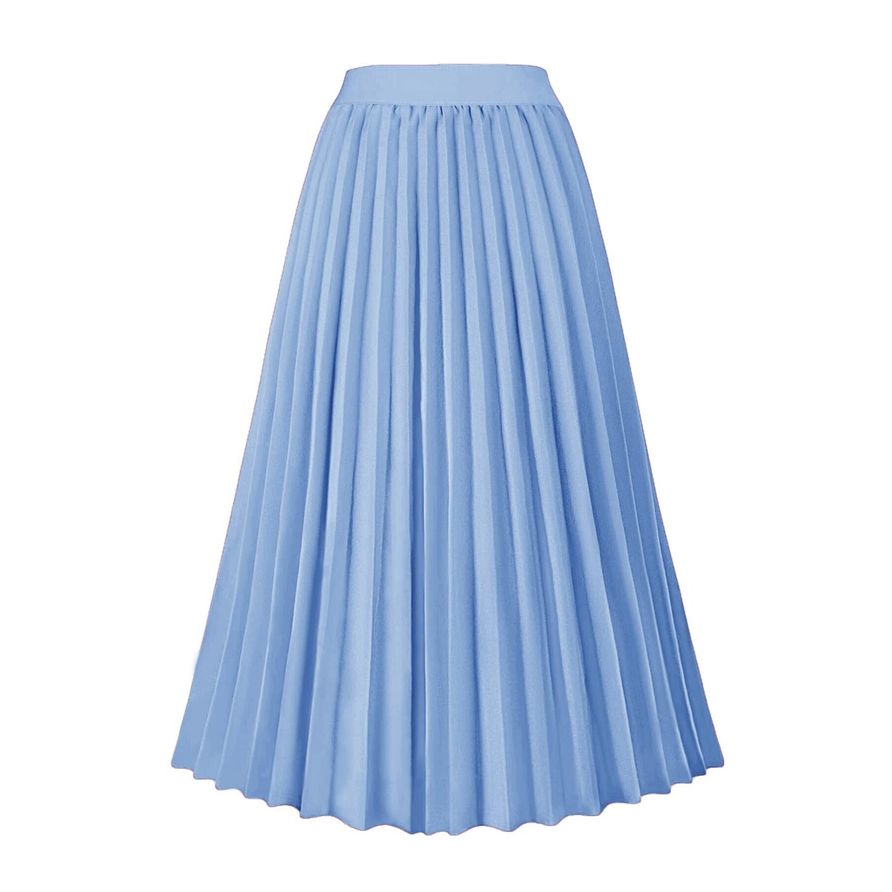 7505 High Waist Pleated Skirt A Line Swing Midi Skirt Blue